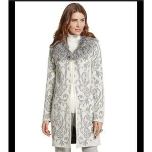 Chicos White Icy Fur Elsa Knit Cardigan Sweater Women’s Size 1 Medium 8